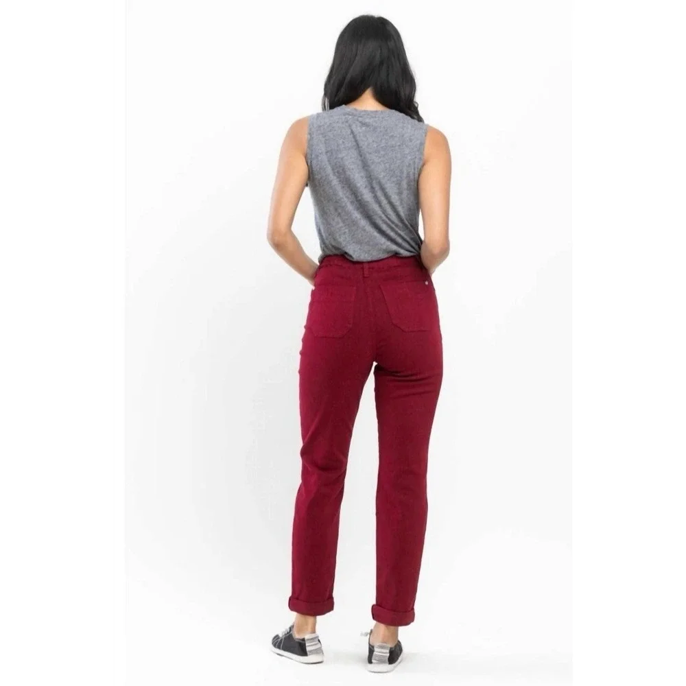 Judy Blue High Rise Drawstring On A Roll Jogger‎ Denim Pants Scarlet Sz 5/27